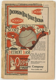1915 New York Yankees vs Detroit Tigers Scored Program With Ty Cobb